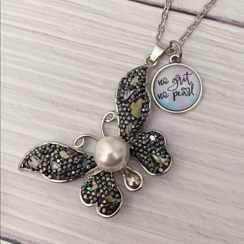 No Grit. No Pearl. Shell and Pearl Pendant Butterfly Necklace